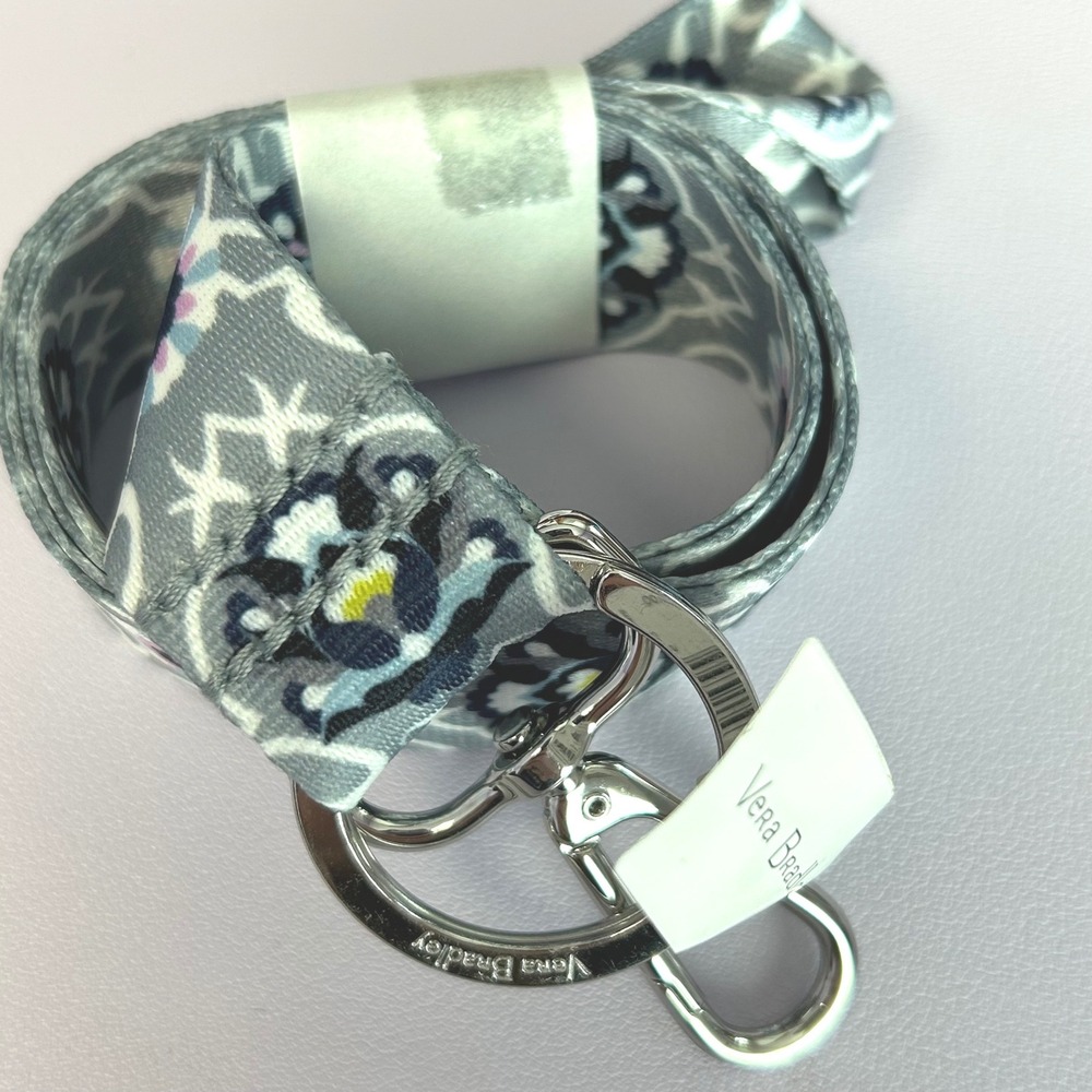Vera Bradley Lanyard Gray Blue Pink Floral Paisley ID Badge Holder Key Ring NEW